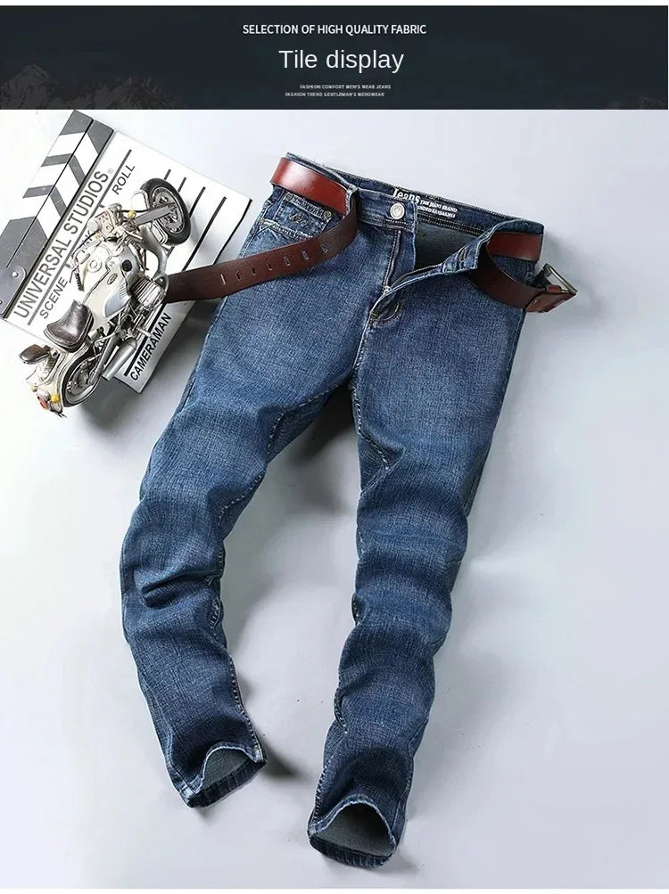 2026 Top Brand Washed Jeans Trousers Four Season Men's High Quality Jeans Business Casual High Waist Denim Pants