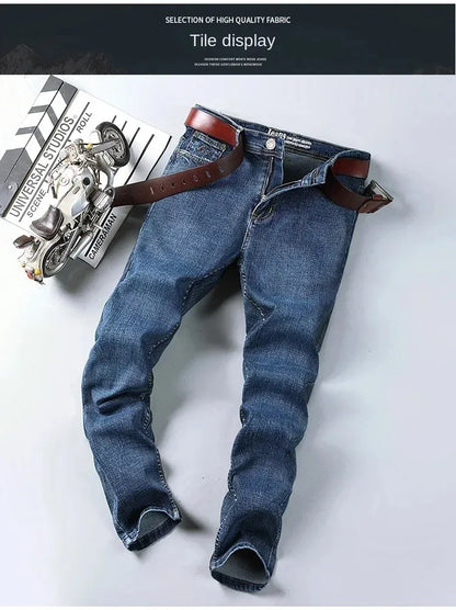 2026 Top Brand Washed Jeans Trousers Four Season Men's High Quality Jeans Business Casual High Waist Denim Pants