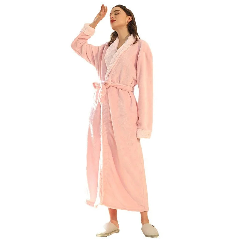 Female Autumn and Winter Warm Long Coral Velvet Thick Couple Bath Bathrobes Men Women Pajamas Shower Robe Bath Towels For Adults
