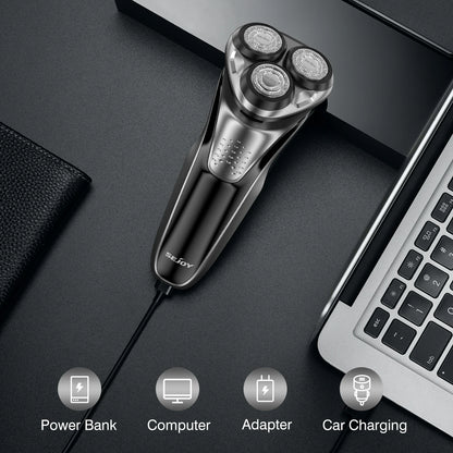 Elektrisk rakapparat med tre roterande blad och USB-C-laddning
