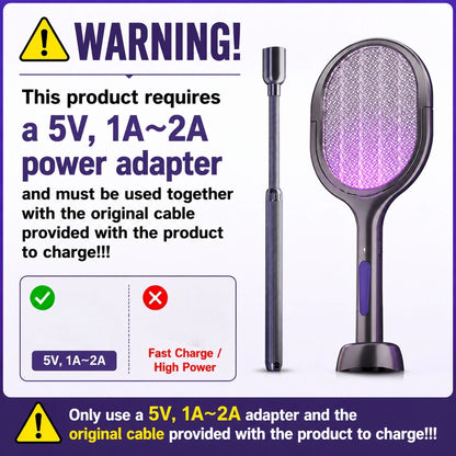 Telescopic Electric Mosquito Swatter & UV Trap Lamp, Extendable 109cm, Safe Physical Killer, Rechargeable, Wall Mount No Gap
