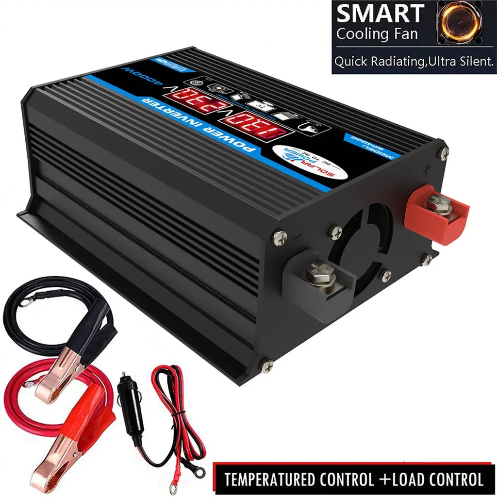 Solsystem-kit – 12V till 110V/220V, Inverter + 100A Regulator + Solpaneler, Hem/Stuga/Husbil/Camping, Svart/Gul
