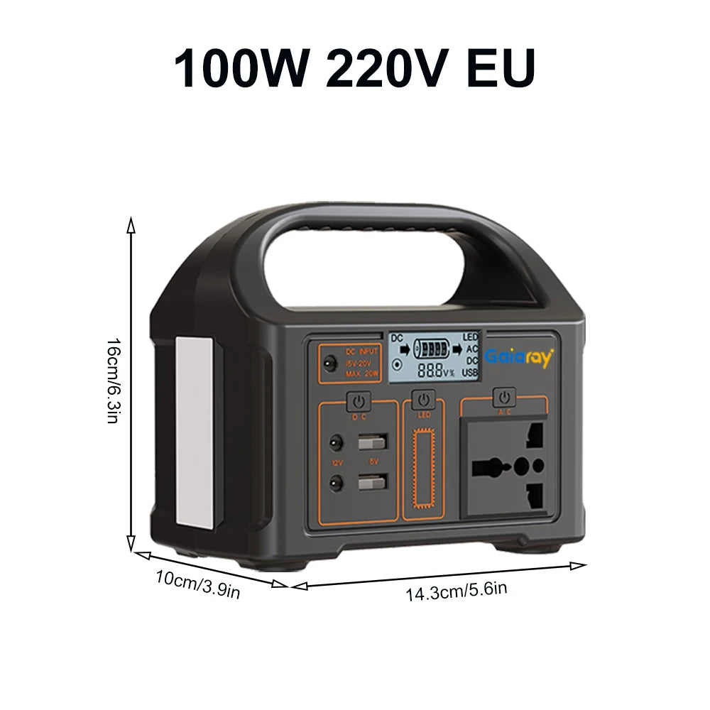 Gaiaray 100W All-in-one Power Station AC 220V Solar Generator   76.8Wh LiFePO4 Battery Emergency Portable Power Plant LED Light UPS Backup Power Bank For Outdoor Camping Travel Fishing Tool