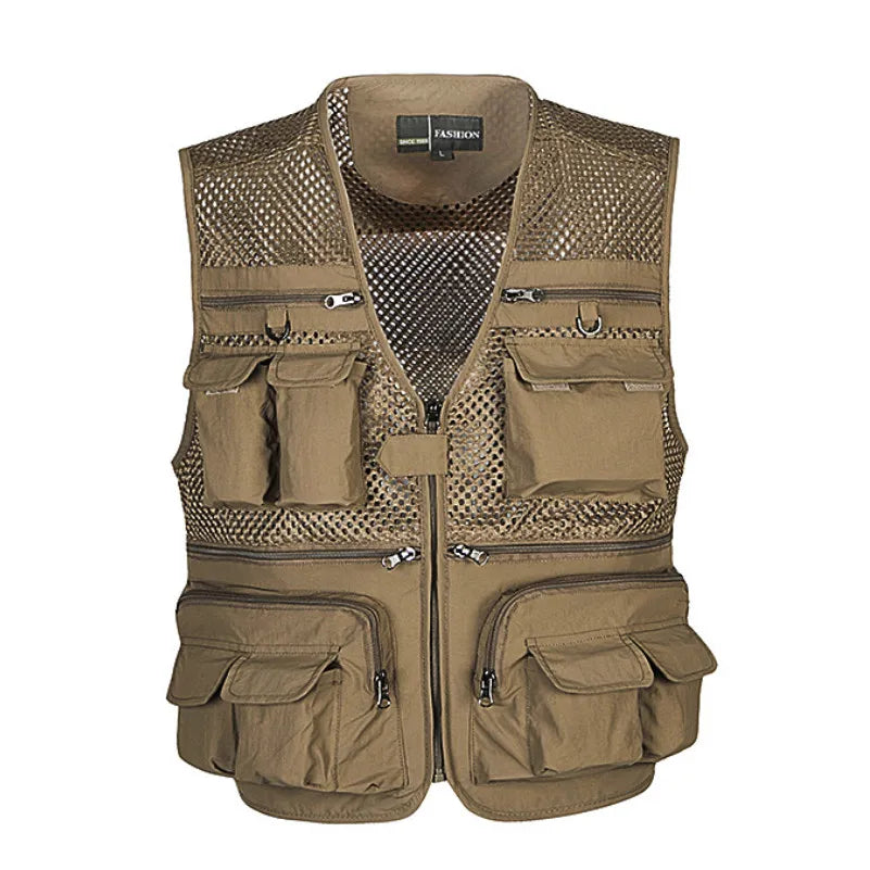 Plus Size Men's Vest Mesh Waistcoat Summer Tool Multi Pocket Work Wear Big Large Cargo Sleeveless Jacket Male Fishing Quick Dry