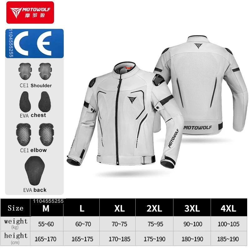 Motowolf Man Jacket Summer Motorcycle Jacket Breathable Motocross Jacket CE Certified Armor Protection Anti Fall Moto Clothing
