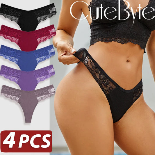 4-pack G-string i bomull med låg midja för dam