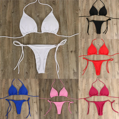 Women Thong Bikini Set Side Lace-up Sexy Swimsuit Bandage Neck Tie Swimwear Brazilian Style Bikini Underwear
