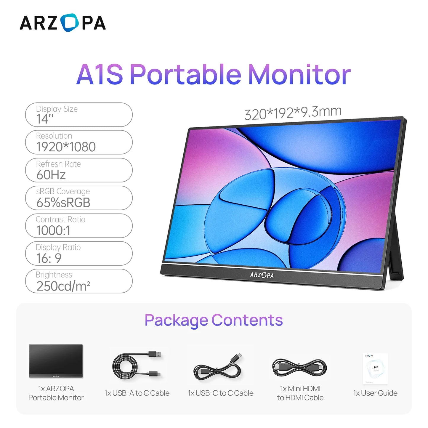 ARZOPA 14/15.6/17.3 Inch 1080P Mini Second Gaming Display Portable Monitor External Screen for MAC/Laptop/PC/Xbox/PS/Switch