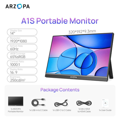 ARZOPA 14/15.6/17.3 Inch 1080P Mini Second Gaming Display Portable Monitor External Screen for MAC/Laptop/PC/Xbox/PS/Switch