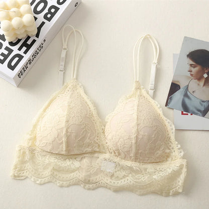Lace Triangle Bralette Wireless Bra For Women Floral Lace Design Underwear Sexy Lingerie Lightly Lined Cup Small Chest Brassiere