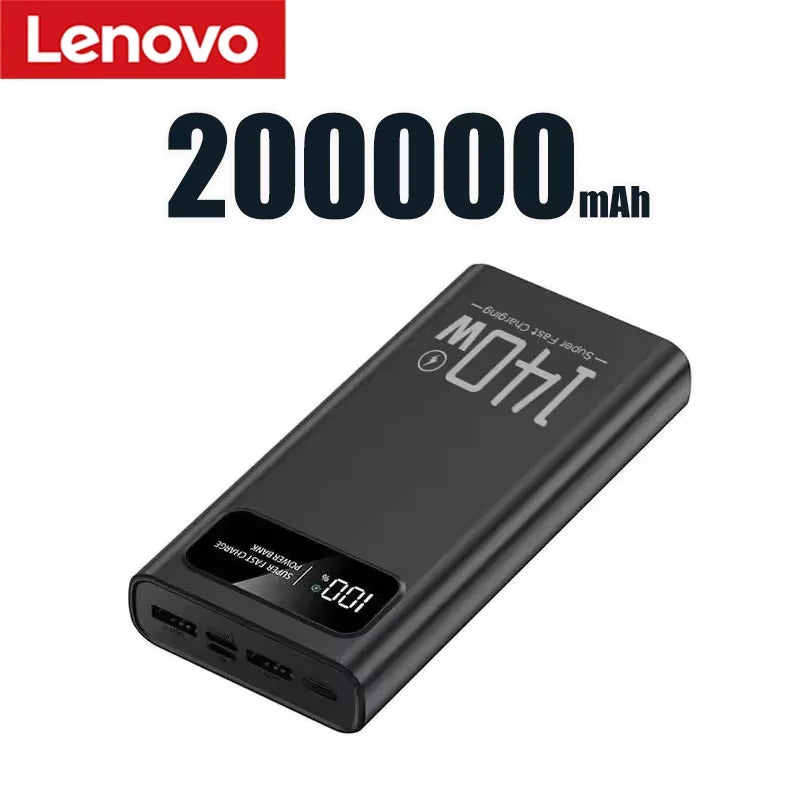 Lenovo 140W Power Bank 200000mAh Large Capacity Super Fast Charging Digital Display For iPhone Samsung Emergency Power Battery