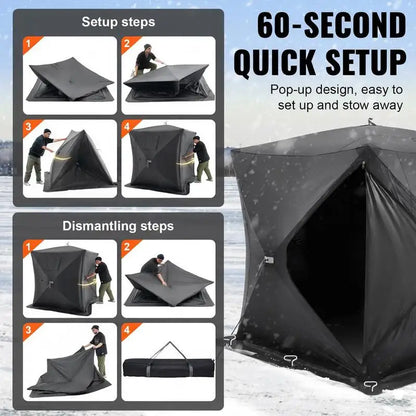 Ice Fishing Shelter, 2.3 X 2.3 X 2 M, Portable Pop-Up Fishing Tent for 3-4 Persons, Waterproof 300D Oxford Fabric, with Anchors, Ropes, Carry Bag, for Winter Fishing, Black