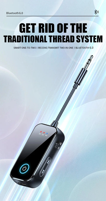 Bluetooth 6.0 AUX Audio Transmitter Receiver 2 IN 1 Wireless Adapter 3.5MM With Mic HiFi Stereo Music For Car TV PC Airplane