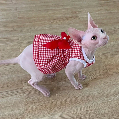Summer Pet Cat Puppy Princess Dress Pet Clothes Striped Plaid Dresses with Bow Cats Kitten Rabbit Sphynx Clothing Pet Supplies