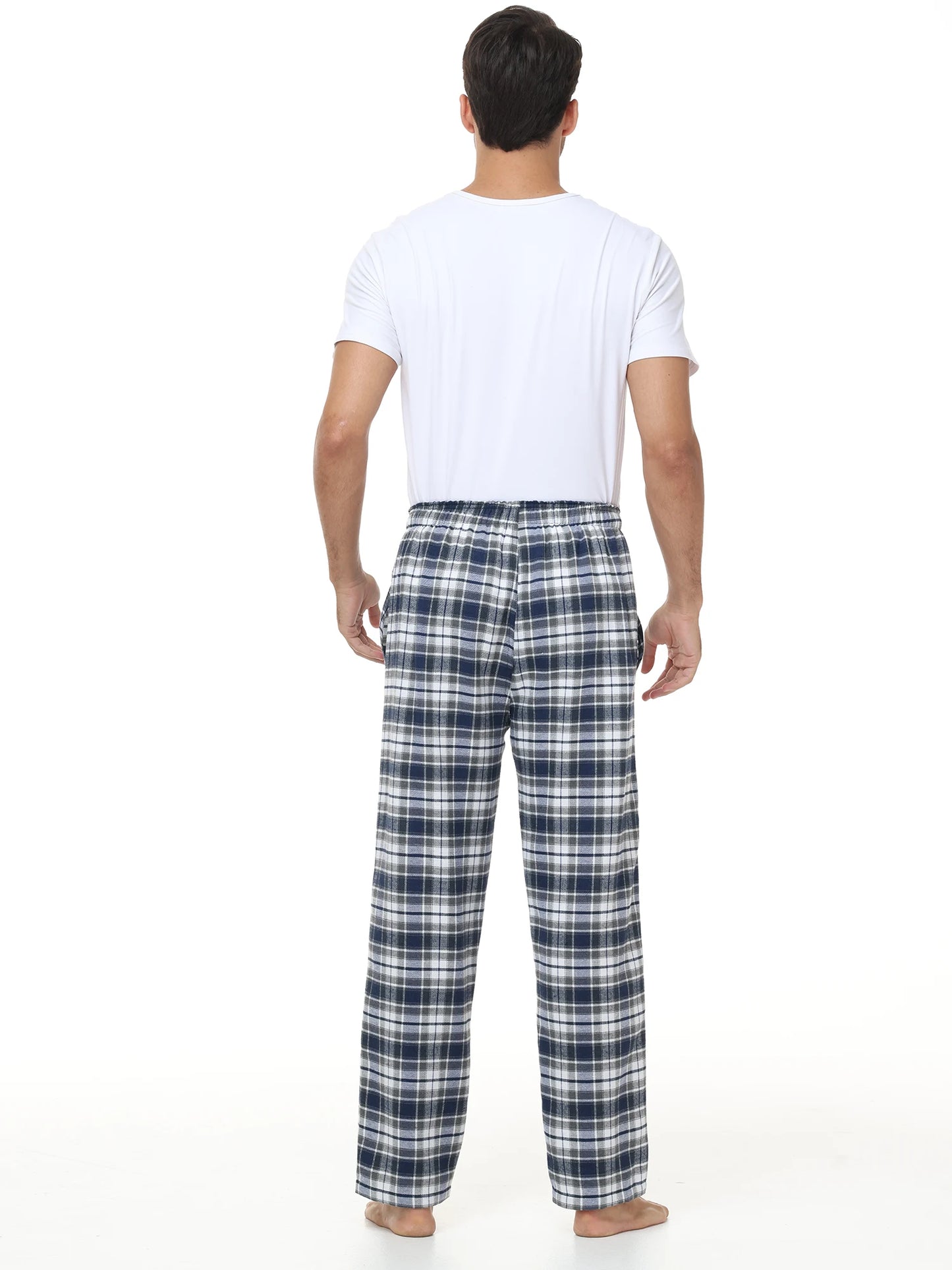 Men's 3Pcs Pajama Sleeping Pants Cotton Plaid Pjs, Long Plaid Print Sleepwear Pajama Pants with Elastic Waist Homewear