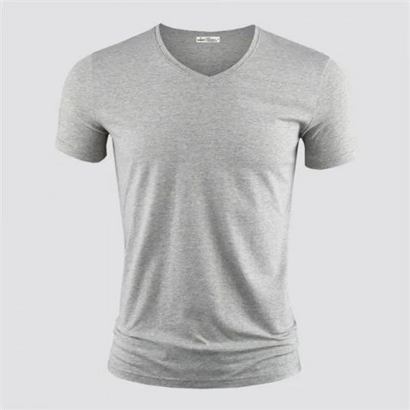 2026 Men's T Shirt Pure Color V Collar Short Sleeved Tops Tees Men T-Shirt Black Tights Man T-Shirts Fitness For Male Clothes