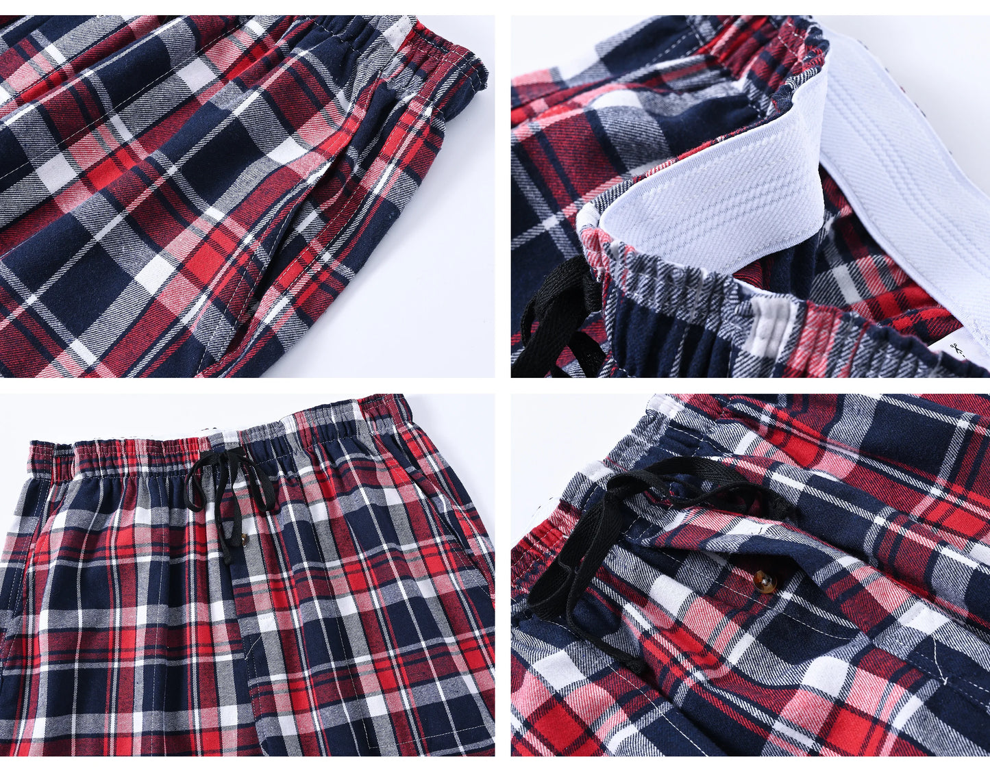 Men's 3Pcs Pajama Sleeping Pants Cotton Plaid Pjs, Long Plaid Print Sleepwear Pajama Pants with Elastic Waist Homewear