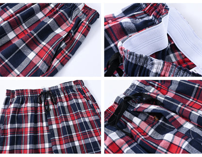 Men's 3Pcs Pajama Sleeping Pants Cotton Plaid Pjs, Long Plaid Print Sleepwear Pajama Pants with Elastic Waist Homewear