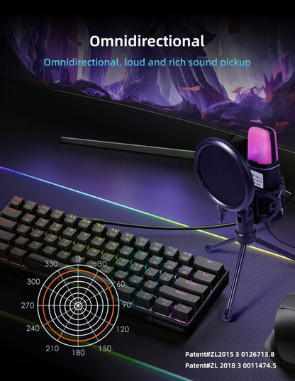 Gaming Computer Professional Condenser Microphone Mic PC Laptop USB Wired Live Streaming Podcast Studio Mike Kit Gamer Karaoke