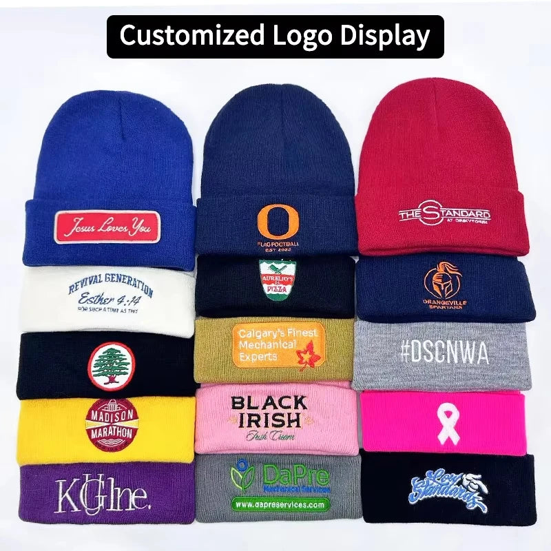 Anpassningsbar Stickad Mössa Grossist – 13 Färger + Valfri Färg Akryl Unisex Eget Logotryck Vinter 12–200 st Profilkläder