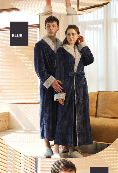 Female Autumn and Winter Warm Long Coral Velvet Thick Couple Bath Bathrobes Men Women Pajamas Shower Robe Bath Towels For Adults
