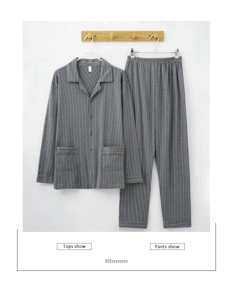 MiiOW Herr Pyjamas Set Vinter – Bomull Långärmad Rutig Grå Krage Plus Size, 8 Färger M–XXXL
