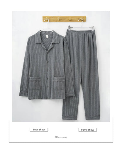 MiiOW Herr Pyjamas Set Vinter – Bomull Långärmad Rutig Grå Krage Plus Size, 8 Färger M–XXXL