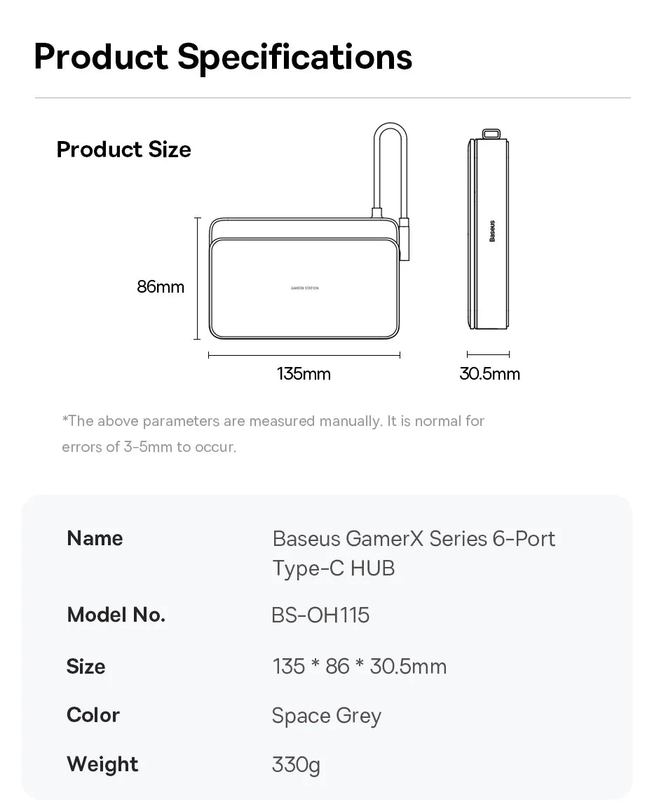 Baseus GamerX 6-port USB-C-docka – HDMI 4K 60 Hz och RJ45