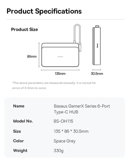 Baseus GamerX 6-port USB-C-docka – HDMI 4K 60 Hz och RJ45