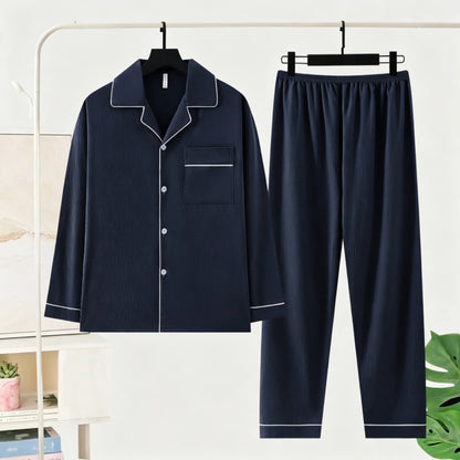 Herr Pyjamas Set Lyx Oversized – Långärmad Enfargad Mjuk Plus Size Höst 2026, 10 Färger L–5XL