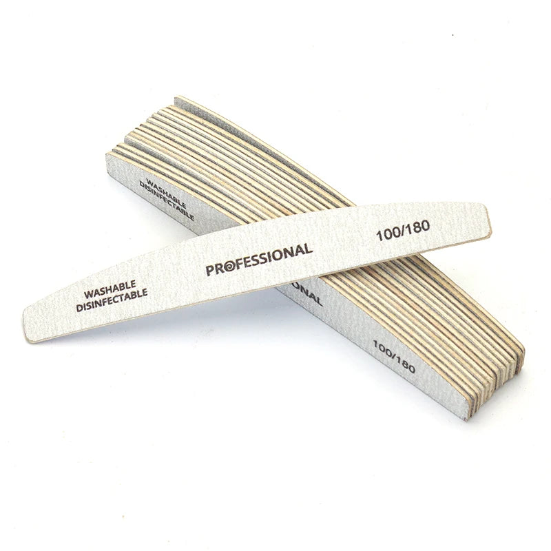 2/6/8/12/20pcs Professional Nail File Grey Half Moon Wooden Nail Files 100/180 Grit Double-Sided Sanding Washable Manicure Tools