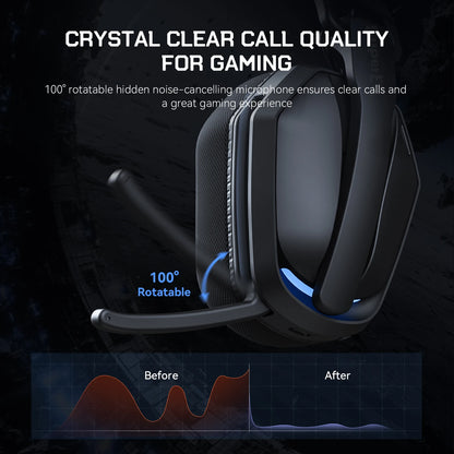 EKSA G19BT 2.4GHz Wireless Gaming Headphones Bluetooth 5.4 3.5mm Headset 30ms Low Latency 40mm RGB Hidden Mic 35H Foldable PC
