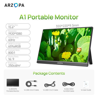 ARZOPA 14/15.6/17.3 Inch 1080P Mini Second Gaming Display Portable Monitor External Screen for MAC/Laptop/PC/Xbox/PS/Switch