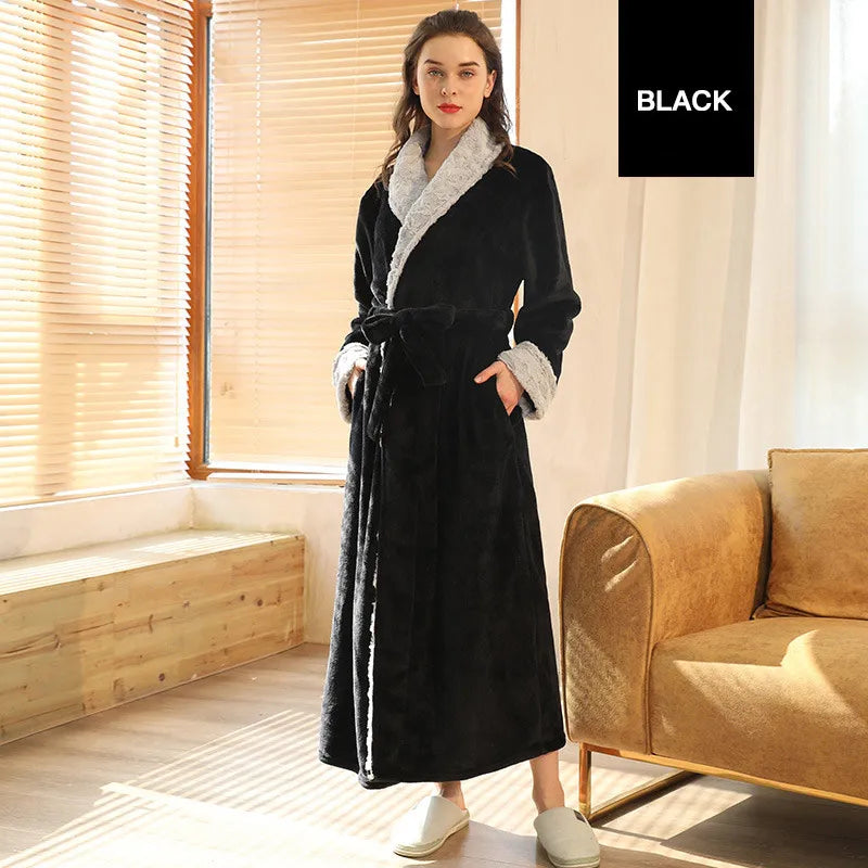 Female Autumn and Winter Warm Long Coral Velvet Thick Couple Bath Bathrobes Men Women Pajamas Shower Robe Bath Towels For Adults
