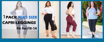 Plus Size Capri Leggings High Waist Tummy Control Stretchy Yoga Workout Women's Plus Size Pull on Stretch Capri Pants High Waist