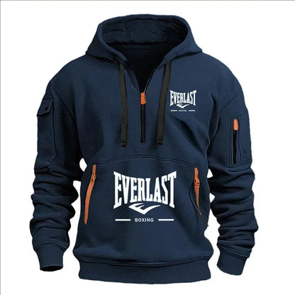 Men's Autumn Winter Casual Loose Hoodie Sweatshirt With Zippers Printed Pullover Fleece Warm Streetwear Tops Outerwear