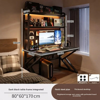Gaming Desk with Bookshelf and Pegboard Computer Desk with Storage Shelf Home Office Study Desk for Bedroom Small Space