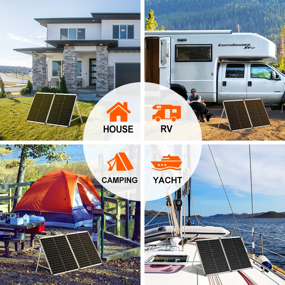 DOKIO Vikbar Solpanel 100W/160W/200W – Monokristallin Portabel Resväska med PWM-regulator, EU-lager