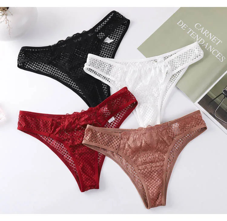 TERMEZY Women Sexy Lace Panties Low Waist Transparent Underwear Female G-String Solid Color Thong Soft Temptation Lingerie