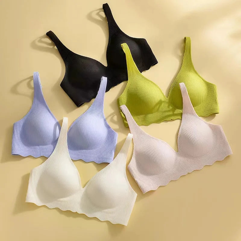 Dam Sömlös Randig BH – Push-up Trådlös Samlande Liten Byst Urhålad Design, 5 Färger S–XL