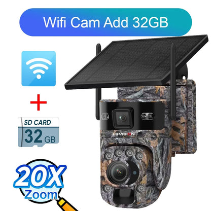 LS VISION 12MP 20X Optical Zoom 4G/ WiFi Solar Camera Outdoor Camouflage PTZ Cameras Surveillance CCTV Solar Hunting Camera Ubox