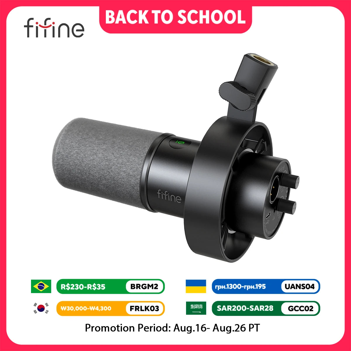 FIFINE USB/XLR Dynamic Microphone with Shock Mount,Touch-mute,Headphone Jack&Volume Control,for PC or Sound Card Recording -K688