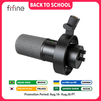 FIFINE USB/XLR Dynamic Microphone with Shock Mount,Touch-mute,Headphone Jack&Volume Control,for PC or Sound Card Recording -K688