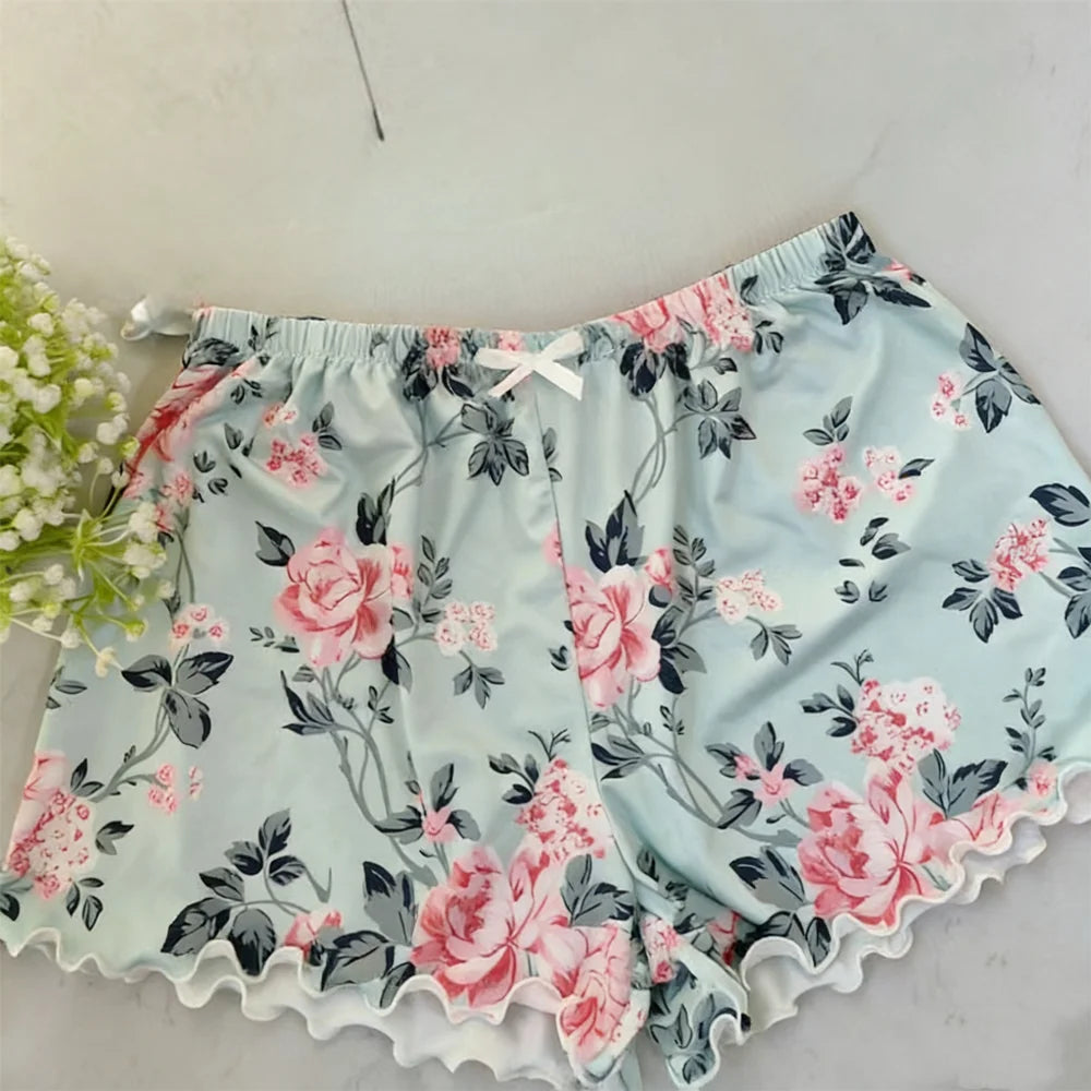 Dam Pyjamas Set Is-Silk – T-shirt & Shorts, Sval Andningsbar Loungewear, 3 Färger