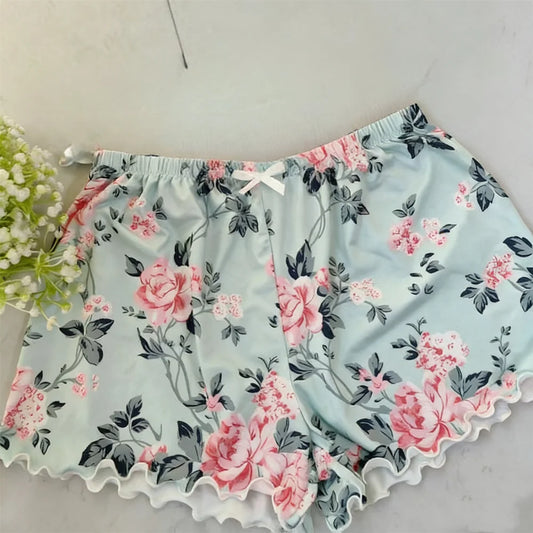 Dam Pyjamas Set Is-Silk – T-shirt & Shorts, Sval Andningsbar Loungewear, 3 Färger