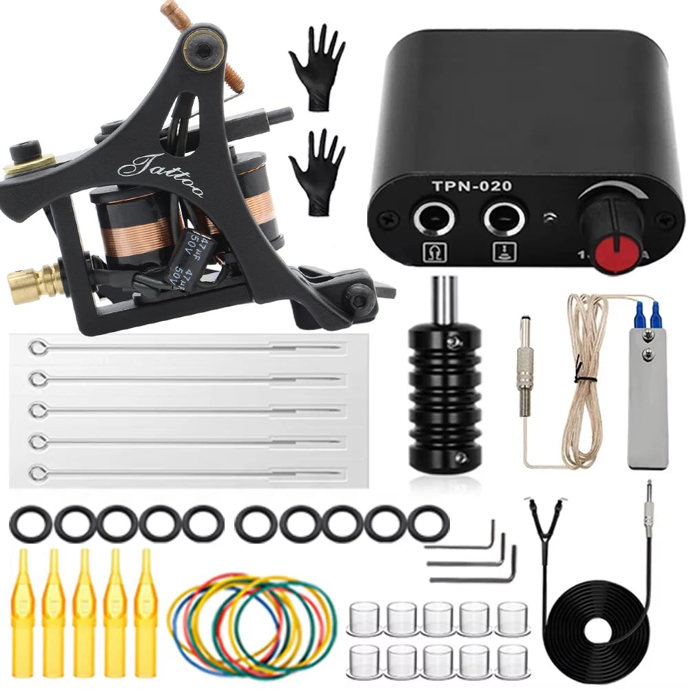 Coils Tattoo Machine Kit Power Supply with Tattoo Needles Ink Accessories Set for Tattoo Body Art Tool Permanent Makeup Kit