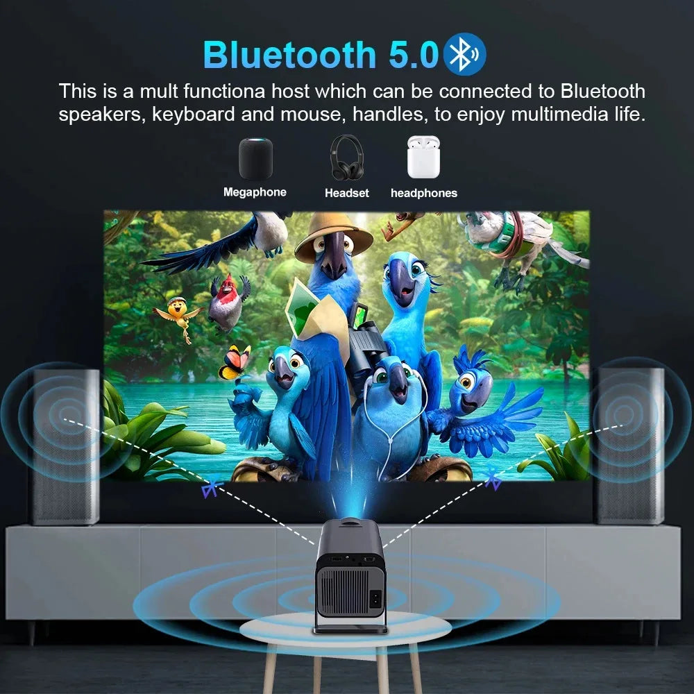 HY320 Mini Video Projector Native 720P Android 11 Projectors 300ANSI Wifi6 Cinema Outdoor Portable 180° Rotable BT5.0 4K Movie