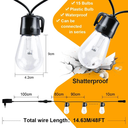 Arbrac ST38 LED-ljusslinga Utomhus IP44 – Varmvit 2200K Krossäker Fjärrkontroll Dimmer 15/18/20/30m Trädgård Bröllop Jul CE RoHS