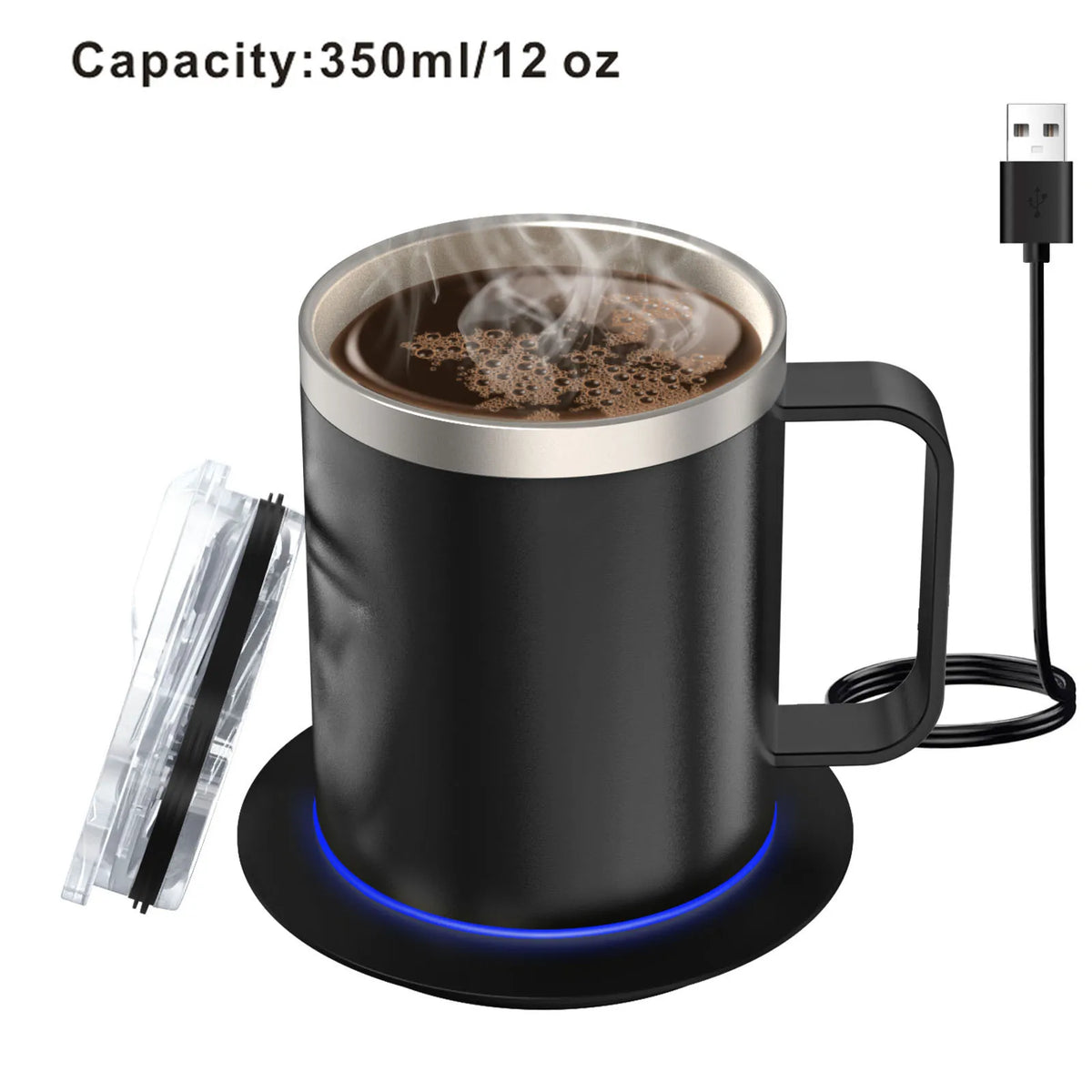 Self Heating Coffee Mug USB Powered Heated Cup with Temperature Control 131℉ Electric Coffee Mug Warmer for Desk Heated Mug
