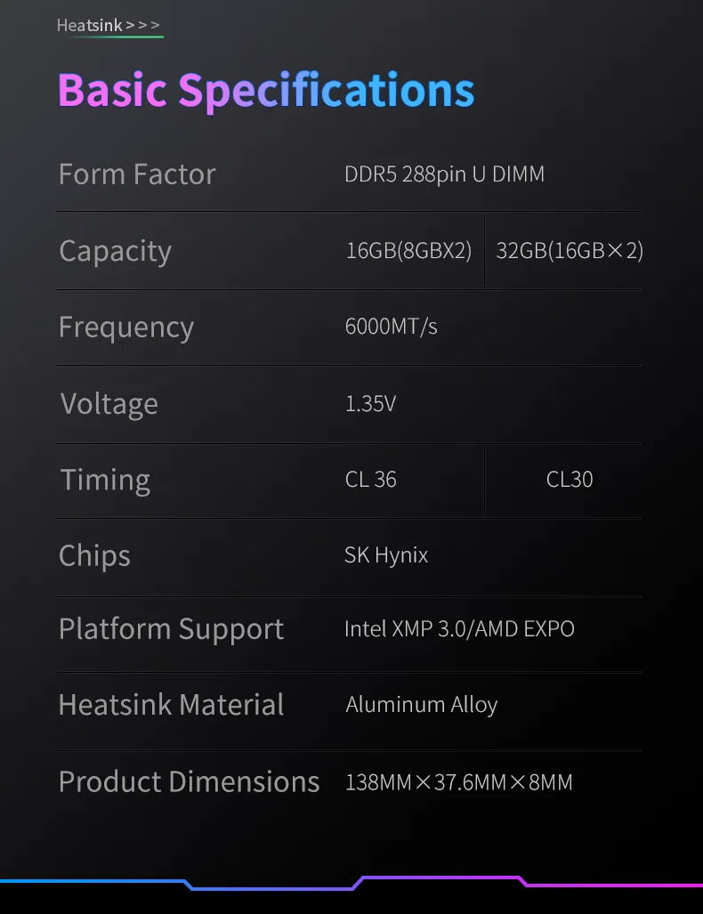 KingBank KJXS DDR5 RAM 8GB/16GB Kit (2x8GB) 6000MHz Desktop Memory CL36-36-36-80 XMP 3.0/AMD EXPO High-Speed Computer RAM